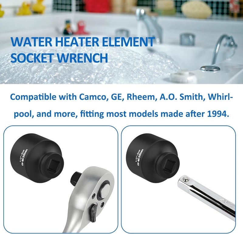 Timsec 1-1/2" Socket, Water Heater Element Wrench with 1/2" Drive, Ideal for Removing & Replacing All Residential Screw-in Water Heater Elements, Fits for Camco, GE and More, 6-Point Anti-Rounding Design - Image 4